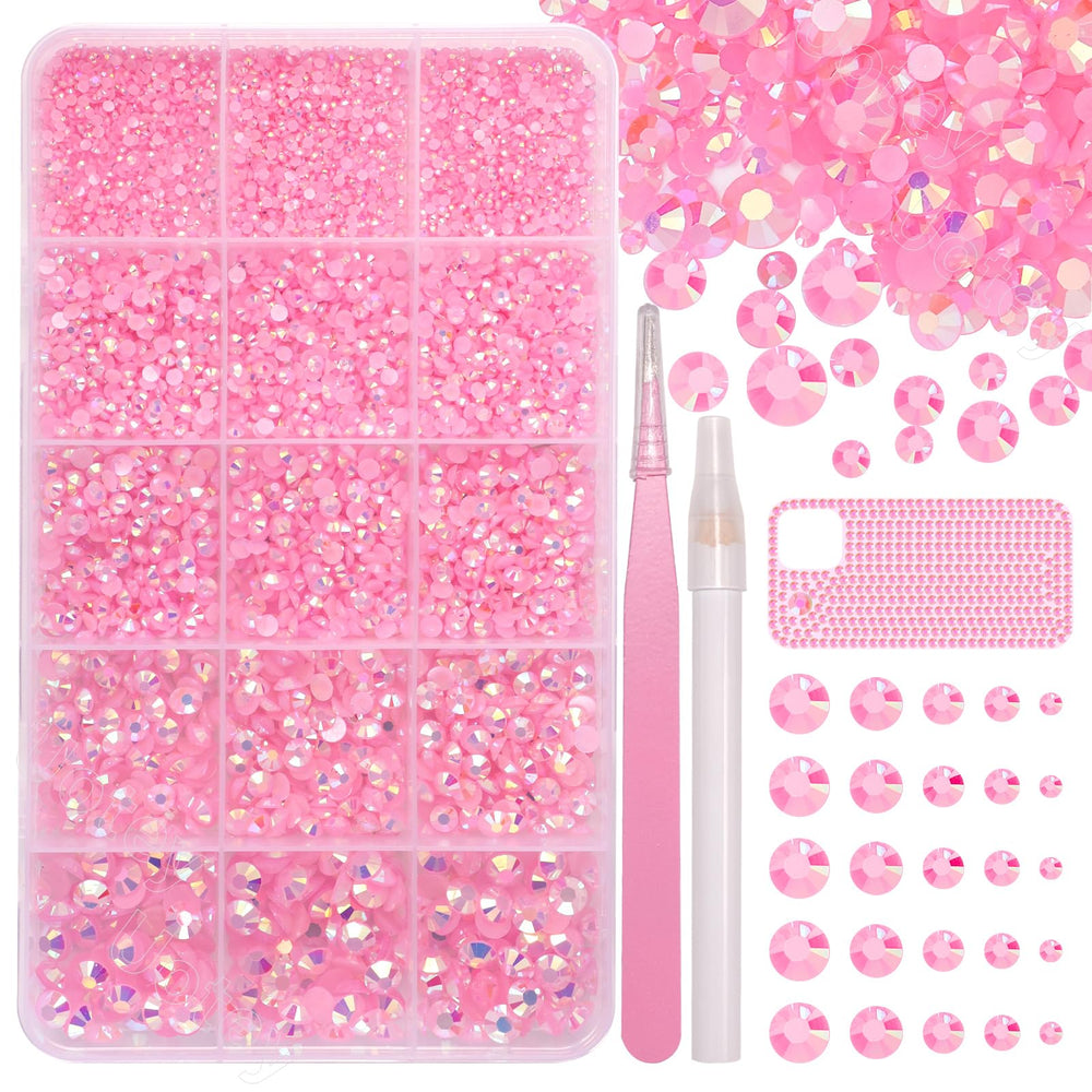 Uotey front packaging showing 15-grid box and 16000 light pink gems for large projects