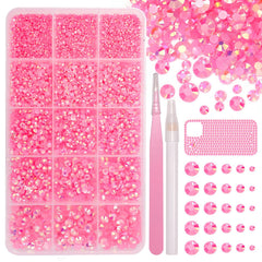 Uotey front packaging showing 15-grid box and many pink rhinestones for easy crafting