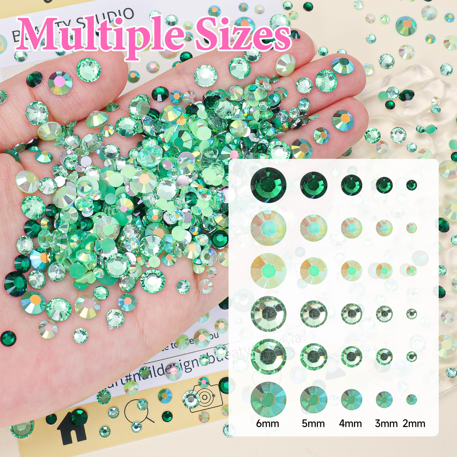 uotey close-up of faceted jelly rhinestones highlighting reflective AB finish