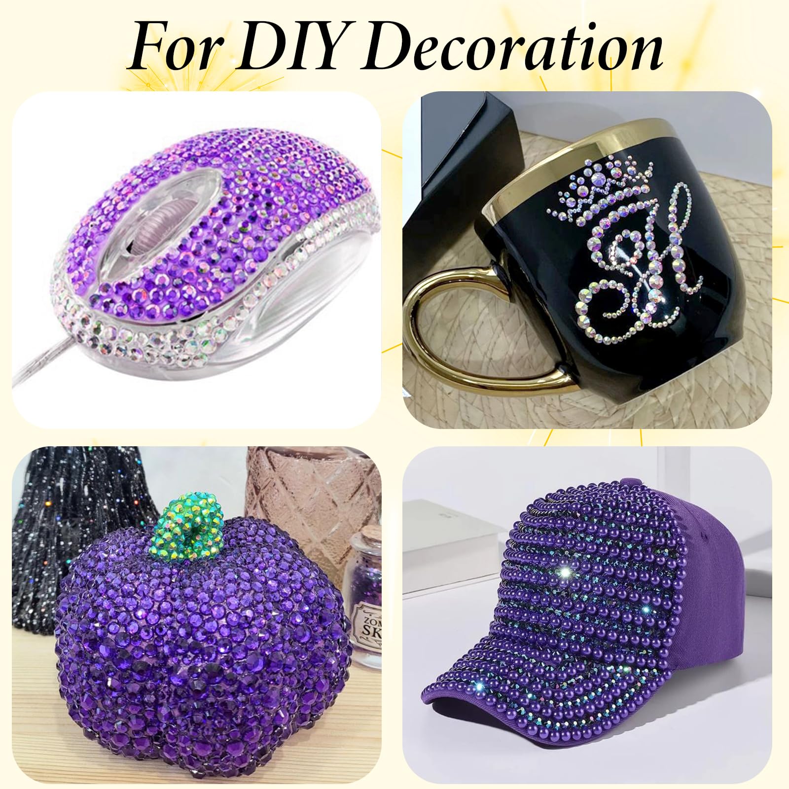 Uotey rhinestones on nail art showcasing vibrant purple accents