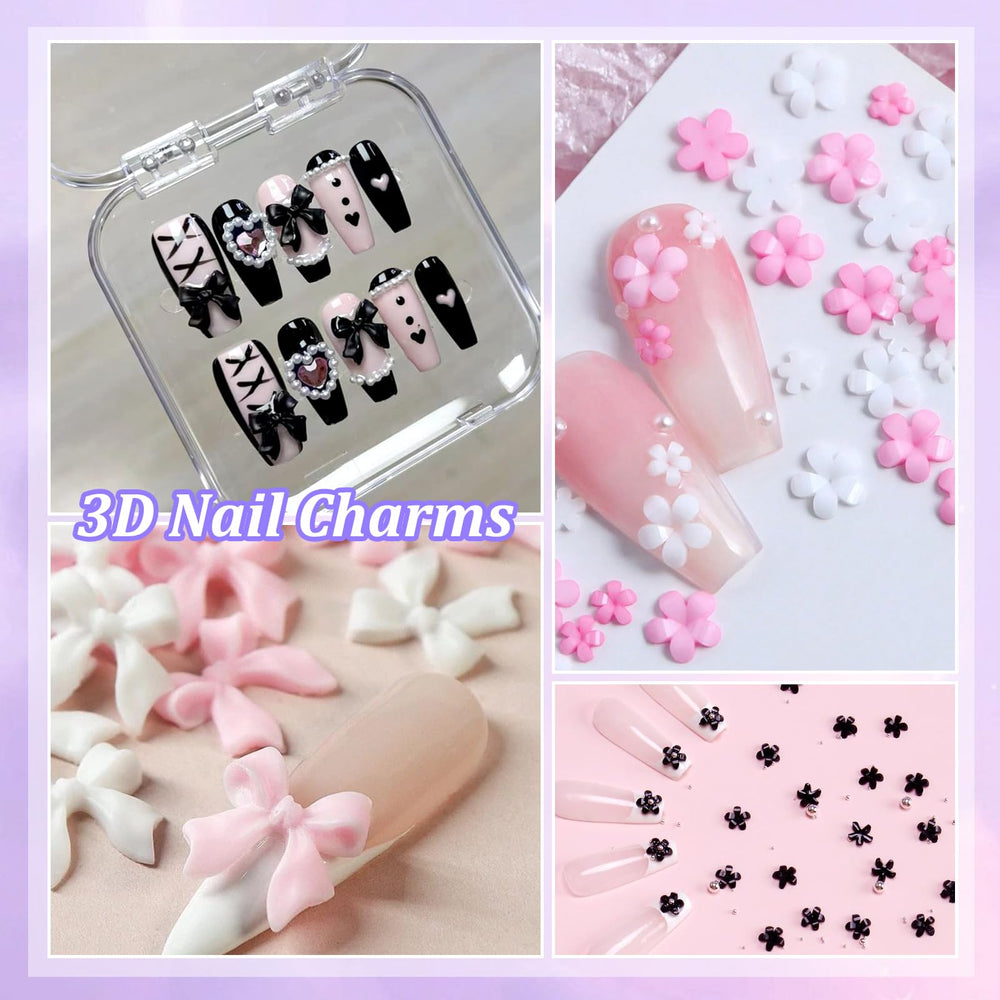 Uotey finished manicure with black and pink bows showing dramatic visual impact
