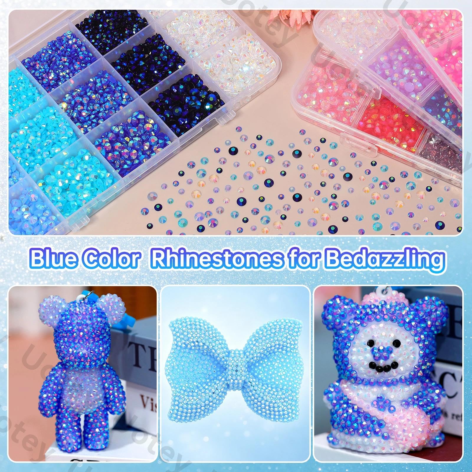 Uotey rhinestones applied to nails demonstrating added sparkle and salon-quality finish