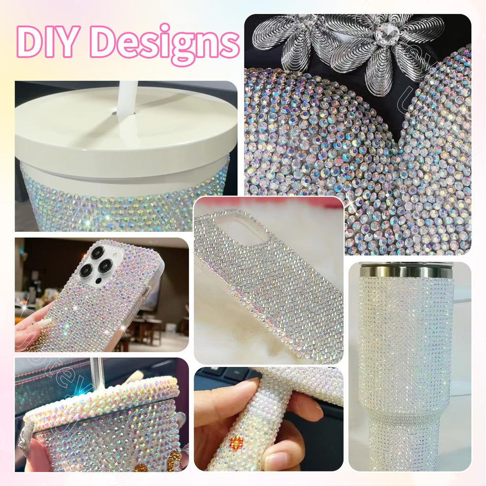 uotey open organizer box with sorted rhinestones for fast access and planning