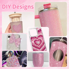Uotey light pink gems decorating a tumbler to show decorative impact and visibility