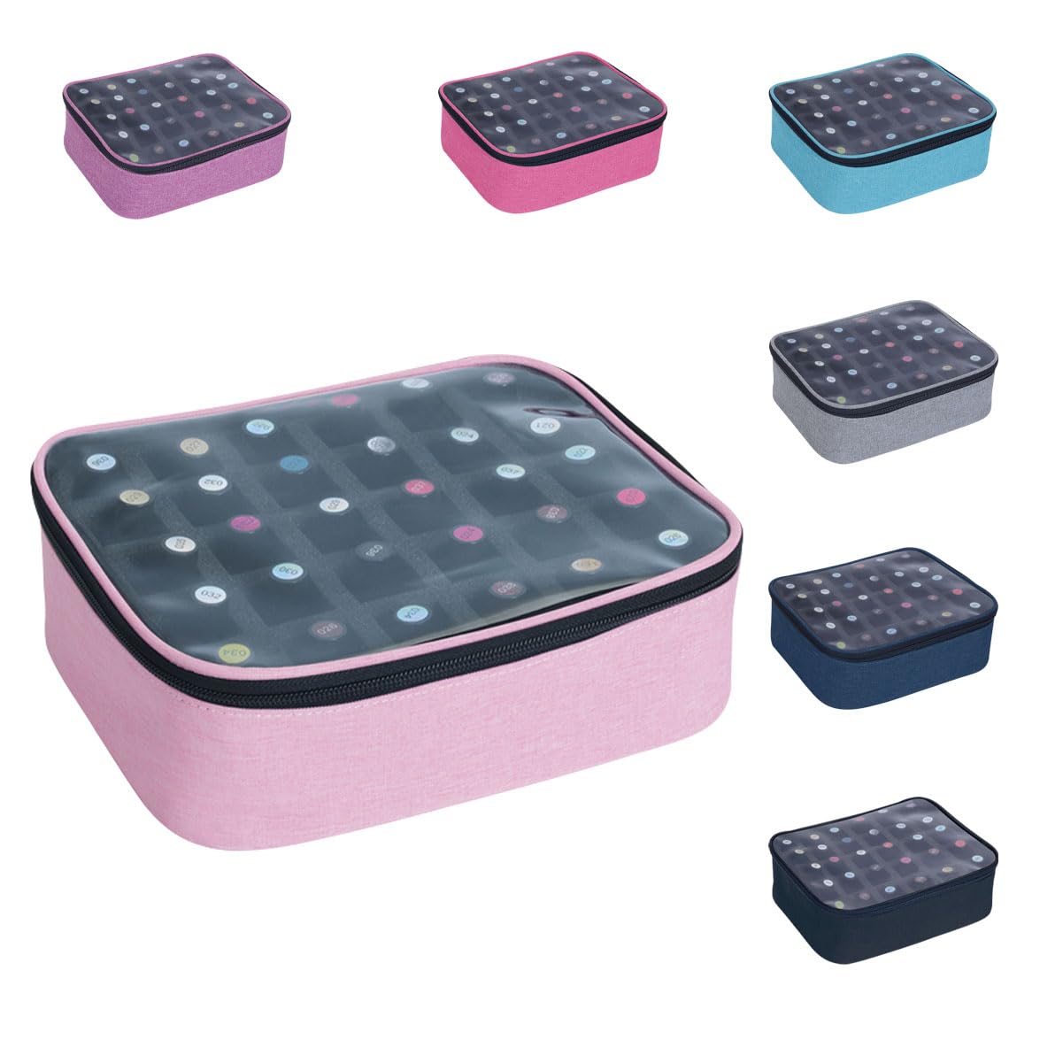 UOZL front view clear pink case showing organized bottles and quick selection benefit