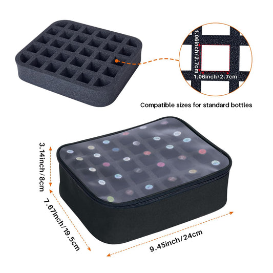UOZL open top displaying thirty nail polishes and removable foam inserts