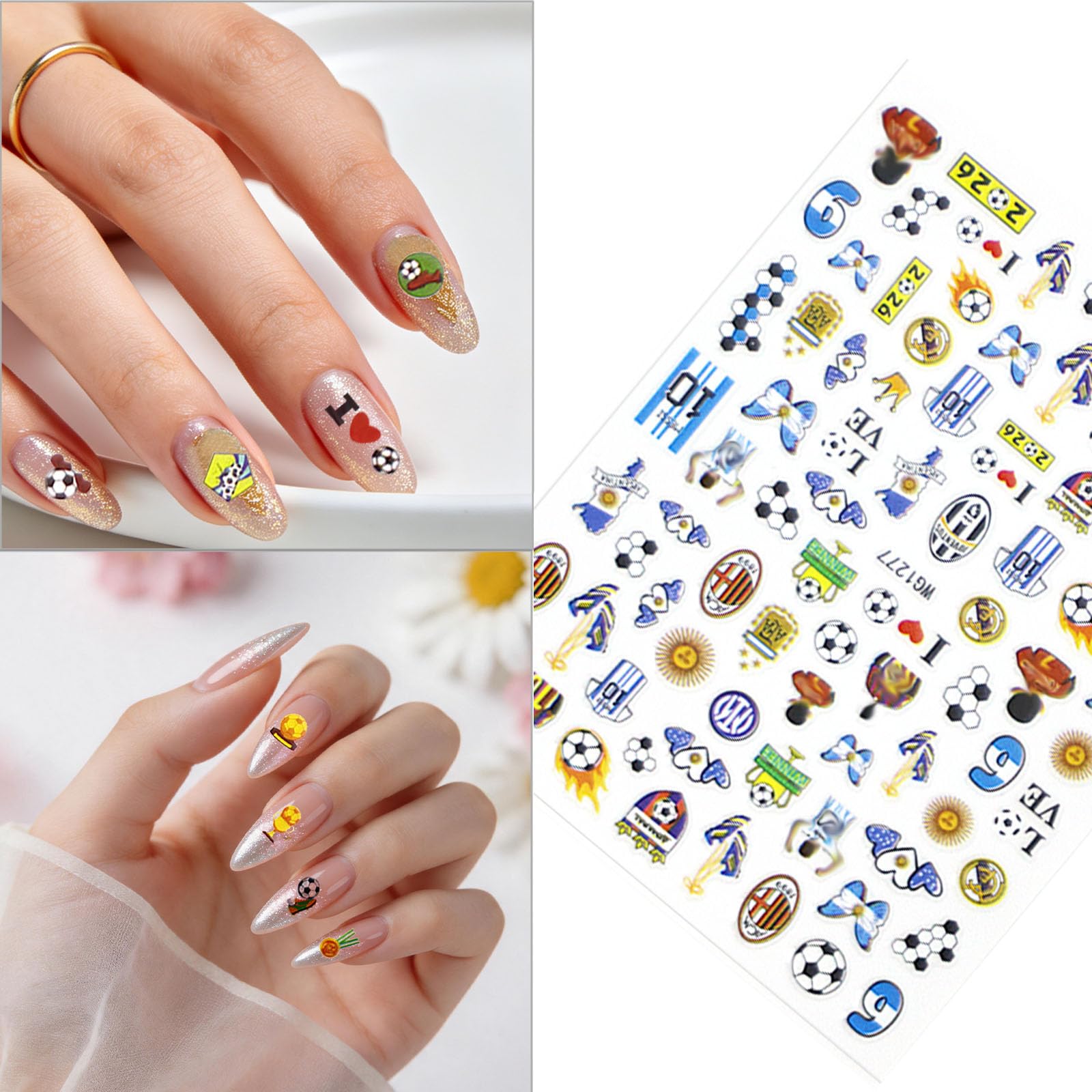 UPABLUNSO stickers on long nails illustrating full-coverage decorative effect