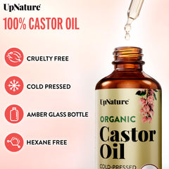 UpNature castor oil drop close-up showing rich texture and nourishment benefit