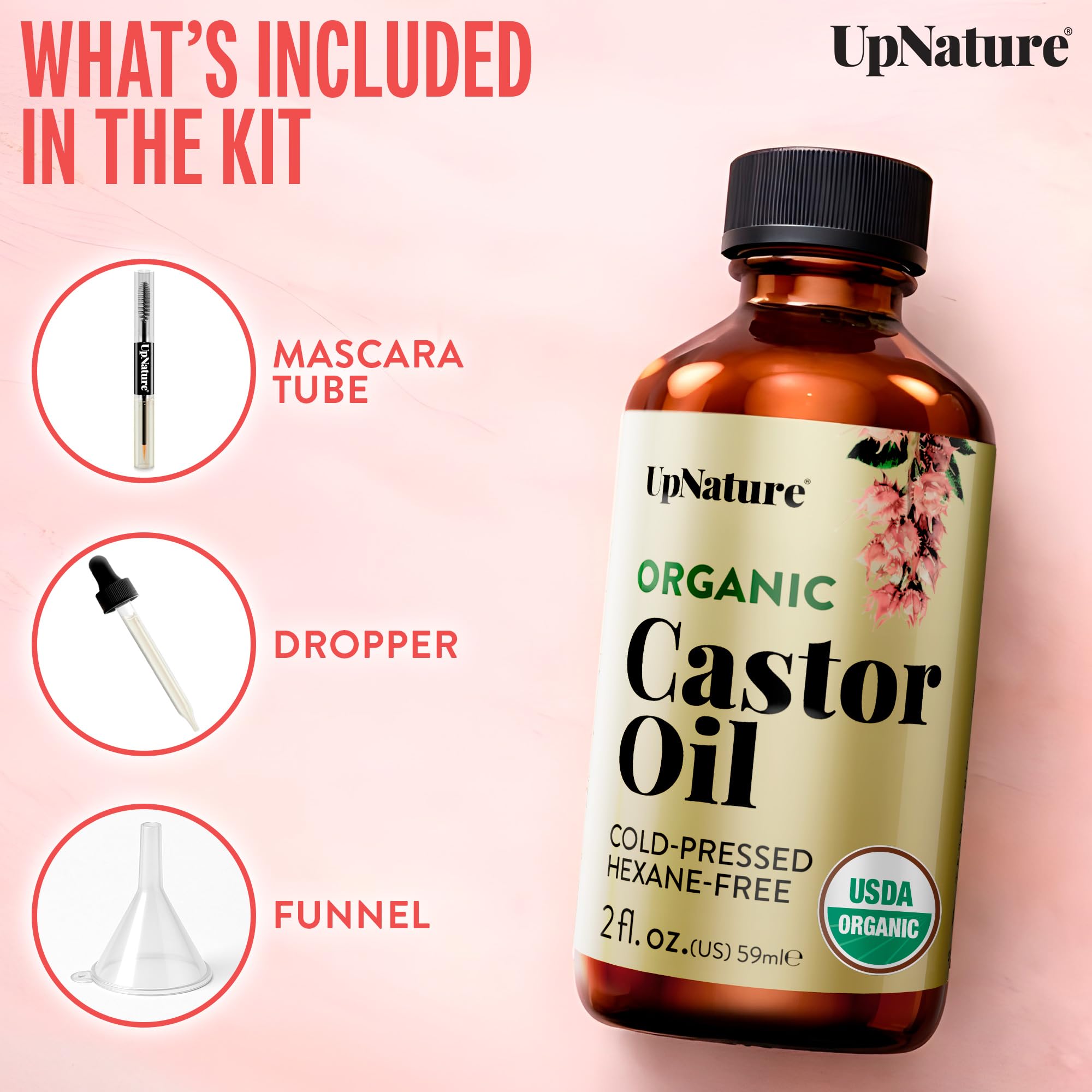 UpNature 2oz bottle next to everyday items showing compact travel benefit