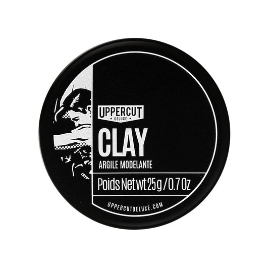 UPPERCUT DELUXE front tin showing compact travel-ready styling clay