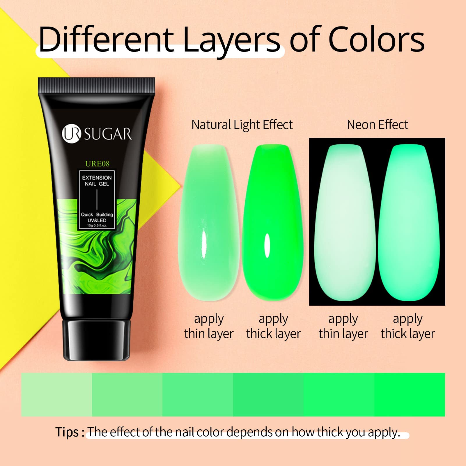 UR SUGAR cured neon nails in a party setting showing durable glossy finish