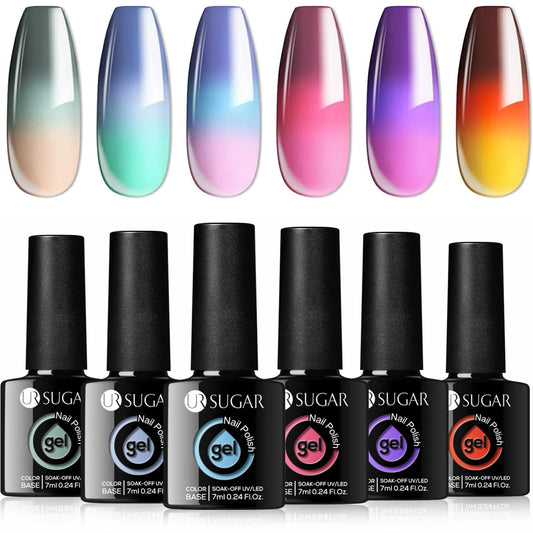 UR SUGAR front view of six mood gel bottles showing kit variety and vibrant appeal