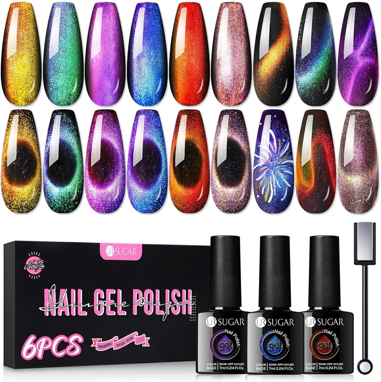 UR SUGAR front packaging showing six magnetic gel polishes and box — gift-ready