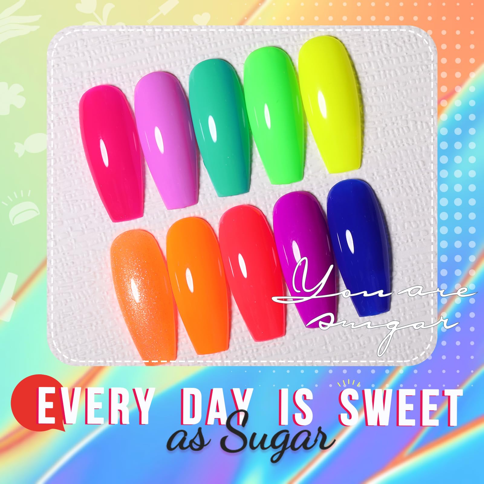 UR SUGAR rainbow manicure lifestyle shot showing bold, eye-catching results