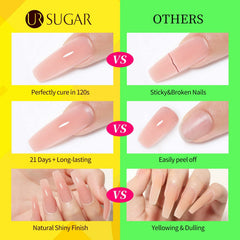 UR SUGAR 15g tubs beside a finger showing compact size and generous volume
