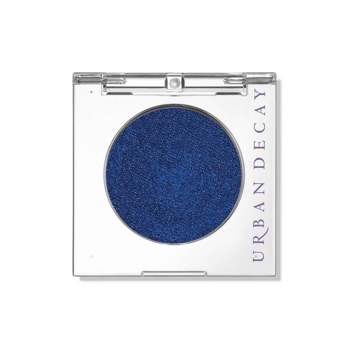 Urban Decay Charged front compact showing deep blue shimmer and sleek packaging benefit: easy storage
