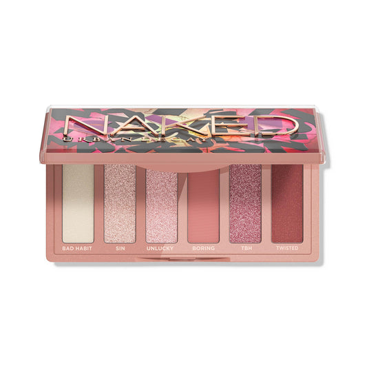 Urban Decay Naked Mini Sin front palette showing six blush neutrals and finishes for versatile looks