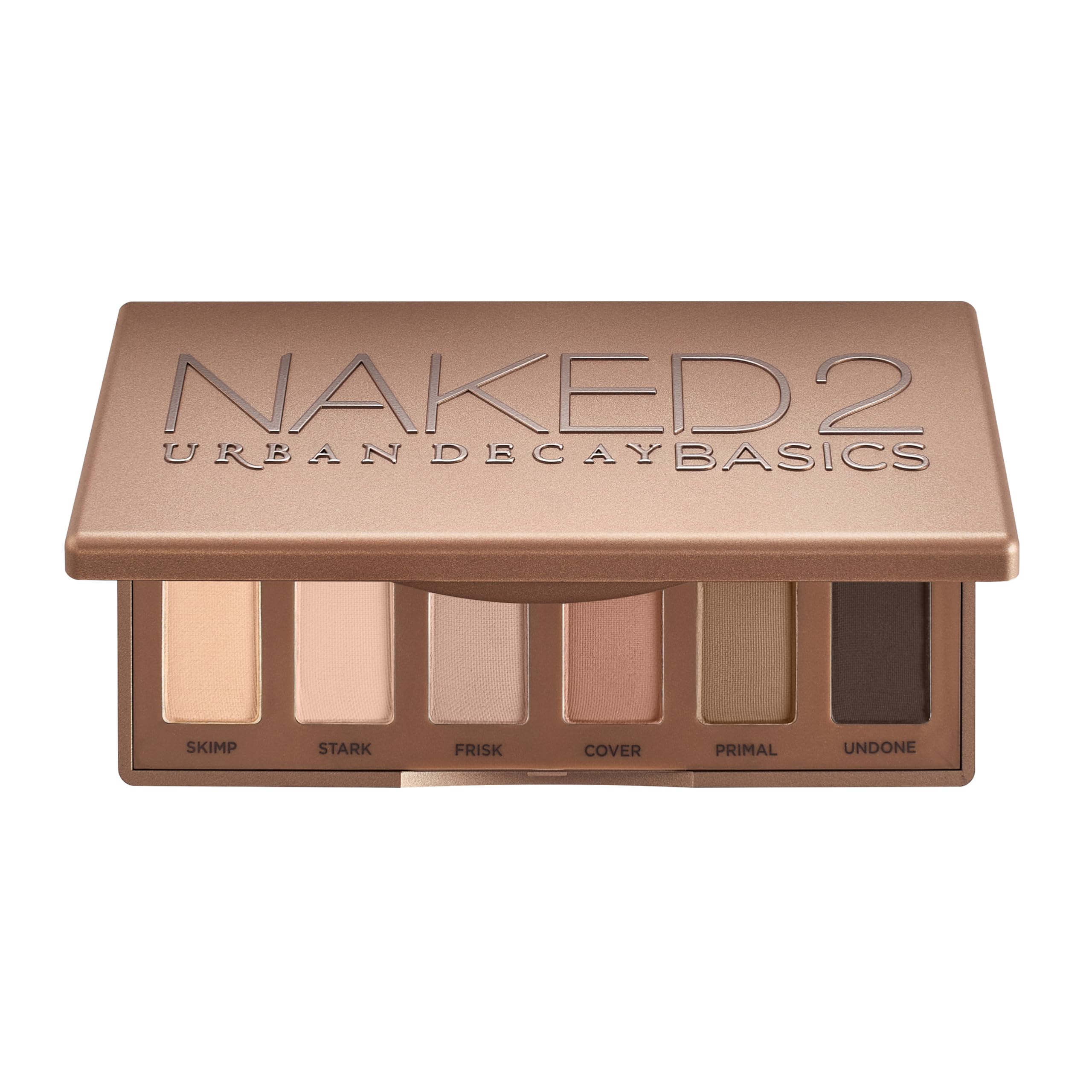 URBAN DECAY front view of closed mini palette shows compact design and portability