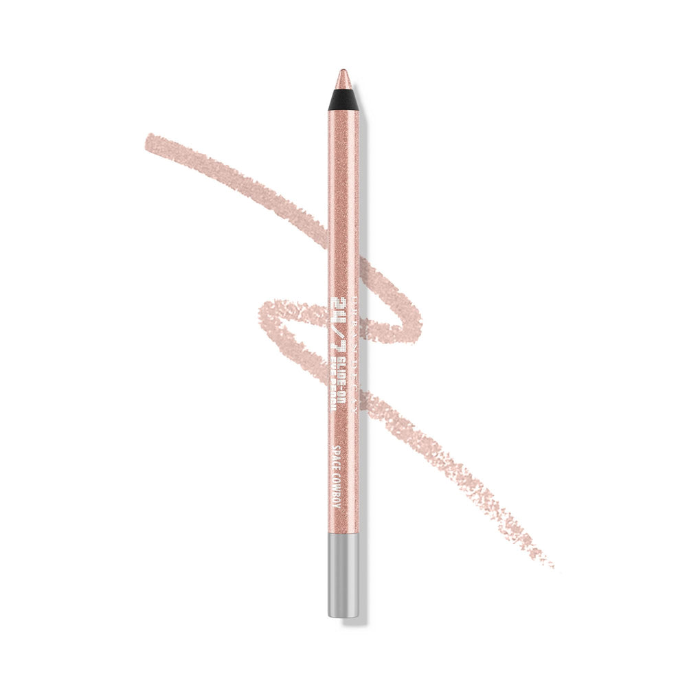Urban Decay pencil front view showing Space Cowboy sheen and easy application benefit
