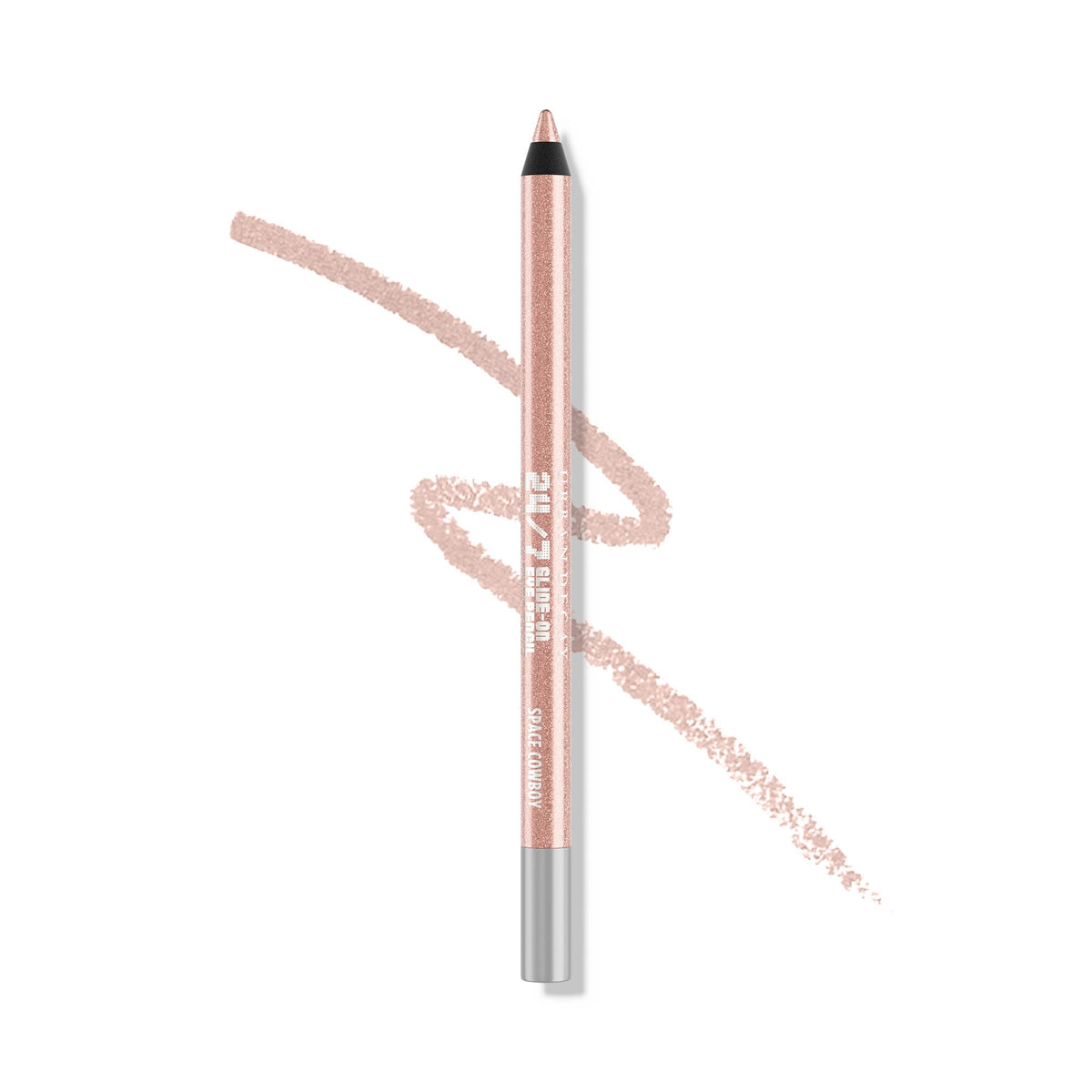 Urban Decay pencil front view showing Space Cowboy sheen and easy application benefit