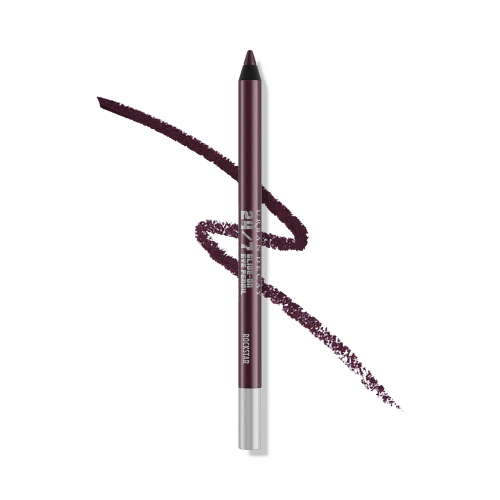 URBAN DECAY Rockstar pencil front view shows rich purple pigment and sleek packaging for bold lines