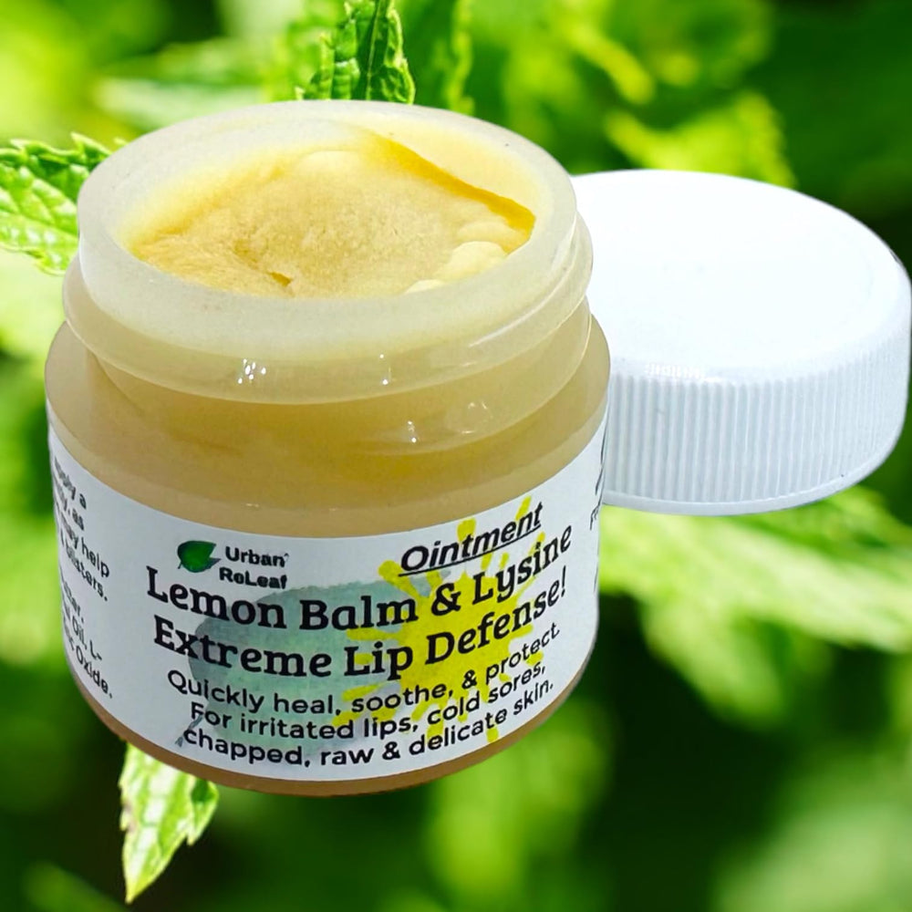 Urban ReLeaf ingredient label showing natural lemon balm and lysine benefits