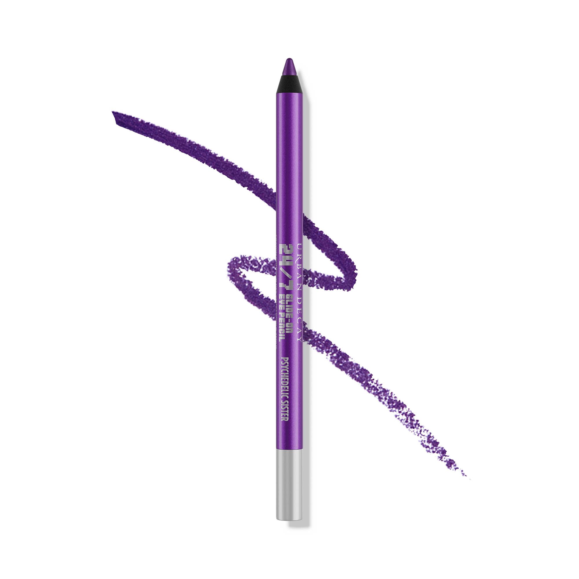 URBAN DECAY Psychedelic Sister front packaging showing vivid purple shade benefit long-wear