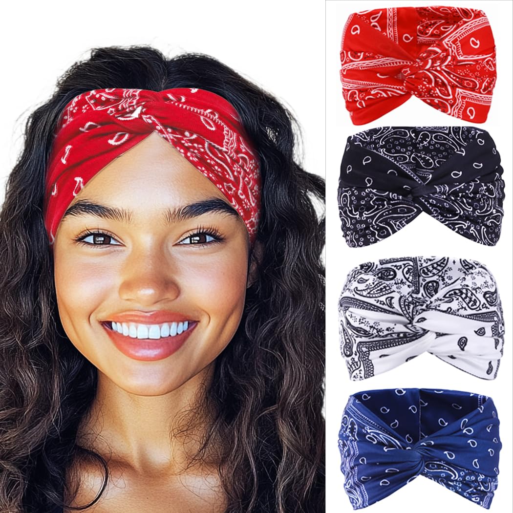 Urieo red bandana headband front view showing printed cross design and comfortable fit