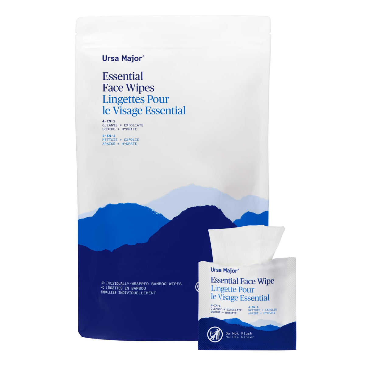 Ursa Major front packaging showing biodegradable wipes and clean ingredients