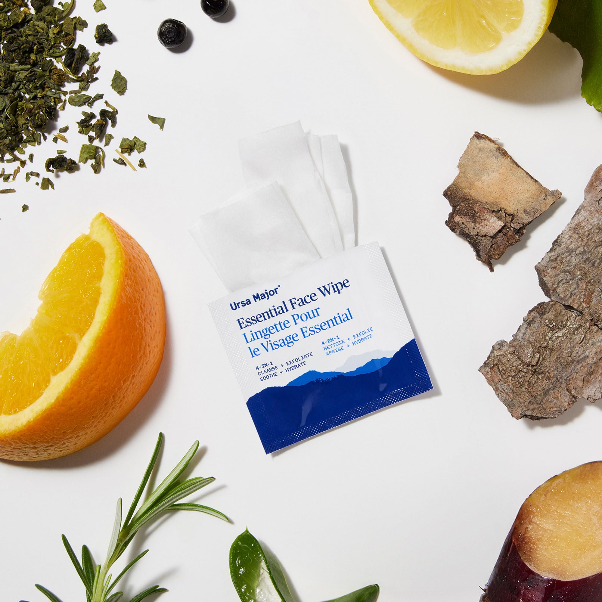 Ursa Major botanical ingredients display highlighting natural soothing benefits