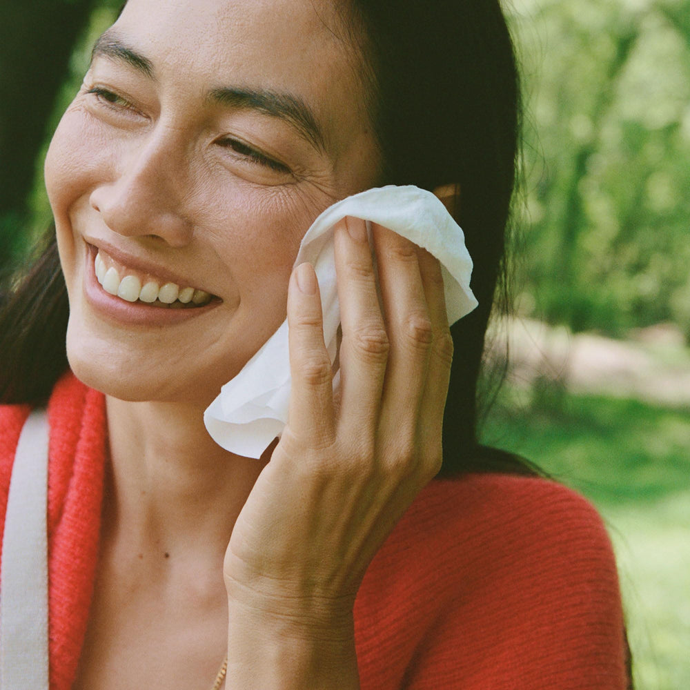 Ursa Major wipe removing makeup showing quick cleansing benefit