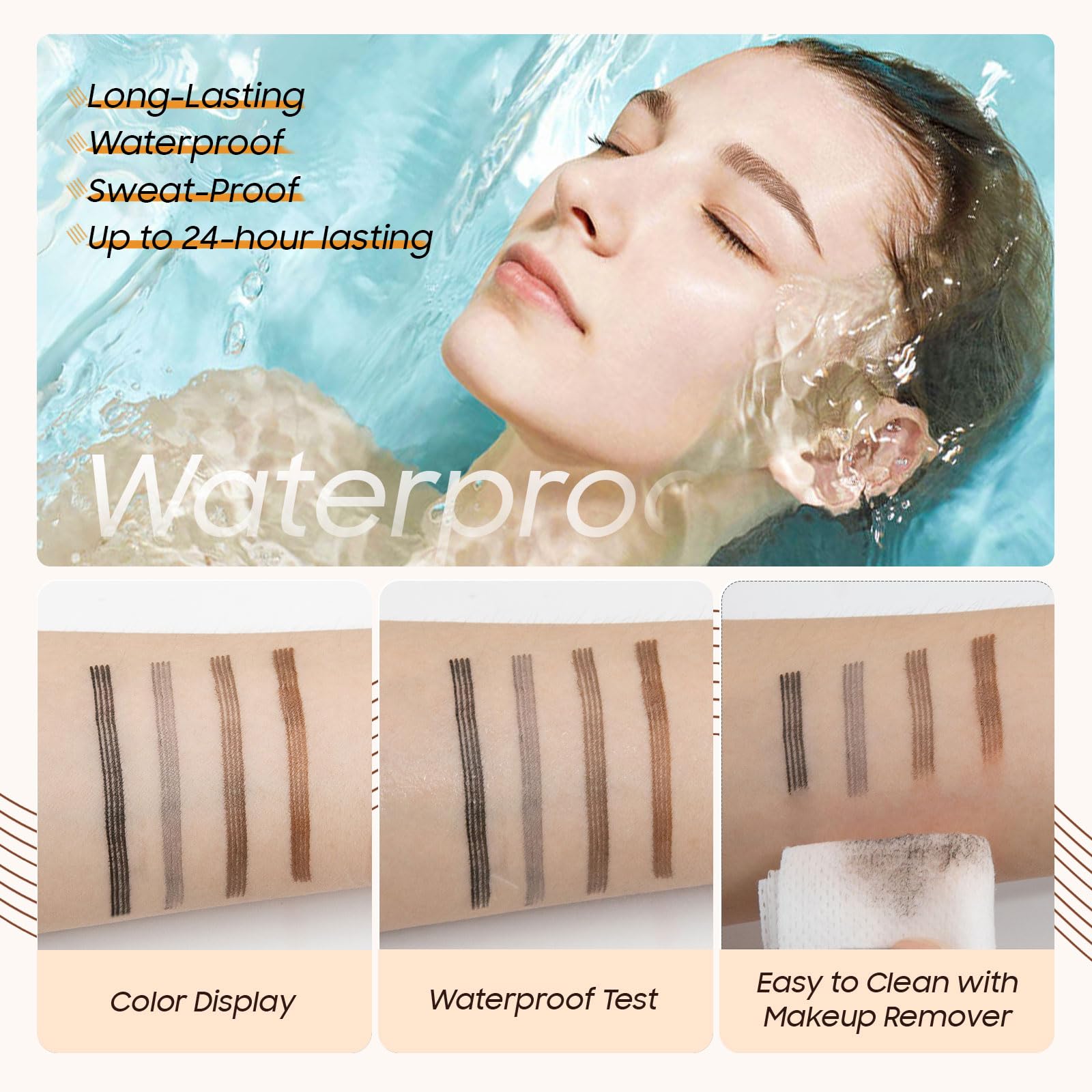 Ursoulney waterproof test showing smudge-resistant brow benefit