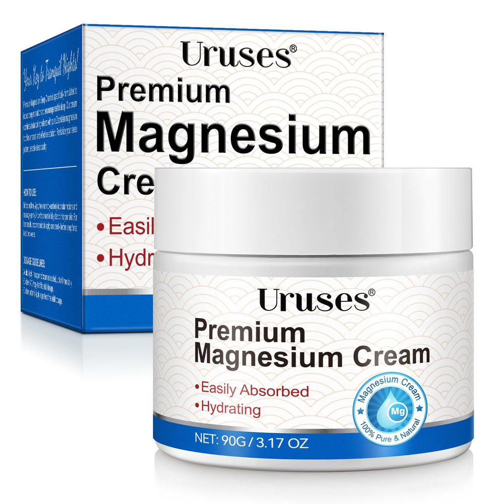 Uruses magnesium cream front packaging showing jar and label benefits