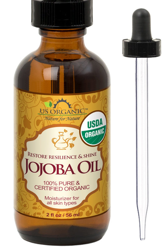 US Organic front bottle showing pure jojoba oil and USDA seal for trust