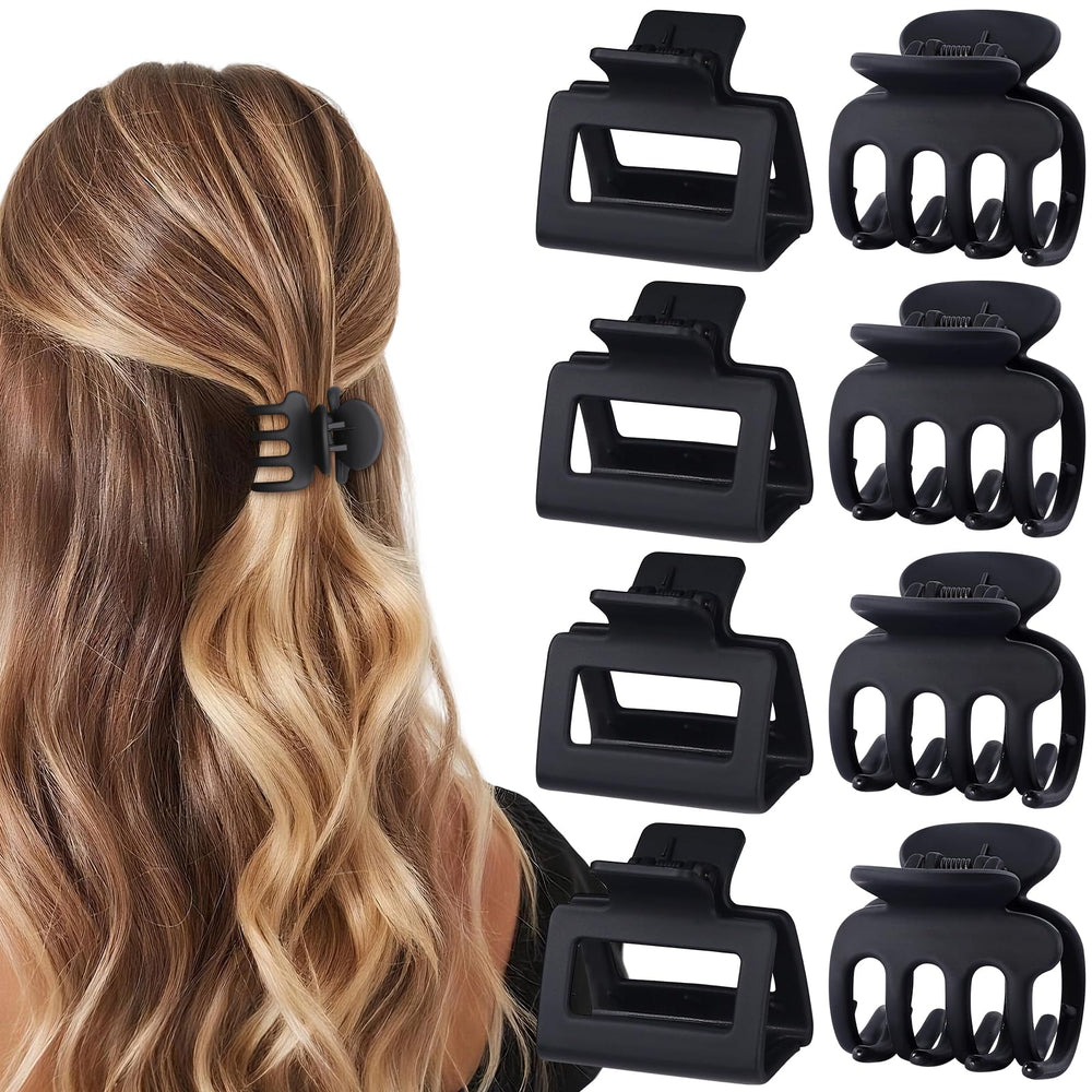 USDNICE front view of 8 black clips showing matte finish and neat packaging benefit: versatile set