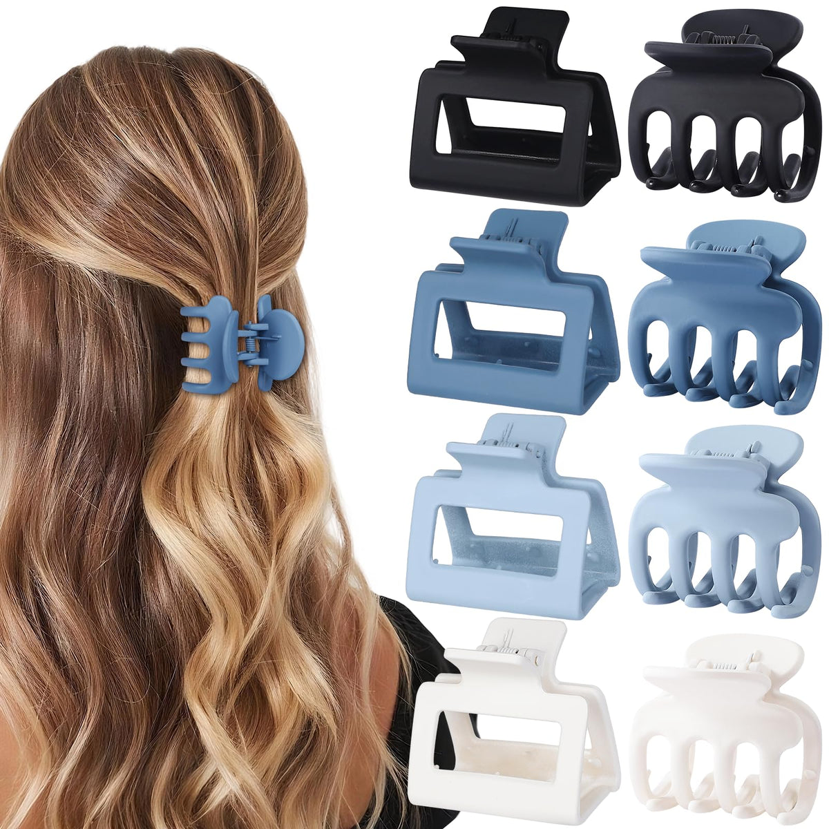 USDNICE front view of blue clip set showing all eight pieces and packaging benefit