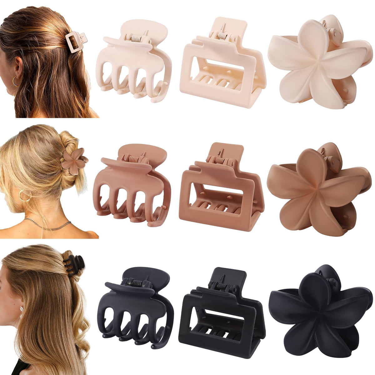 USDNICE front packaging showing nine brown claw clips, convenient storage and variety