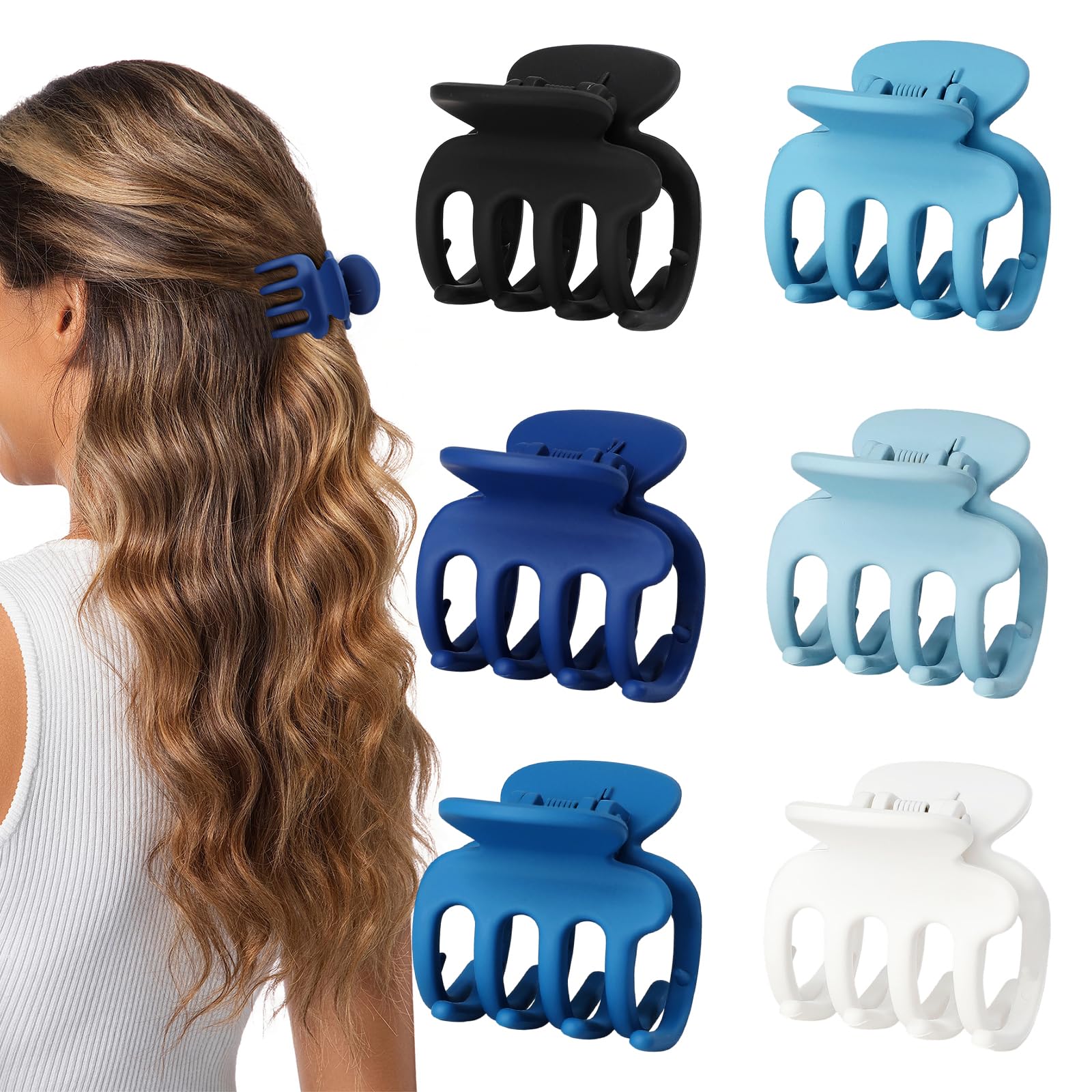 USDNICE front view of six small claw clips showing compact design and color variety