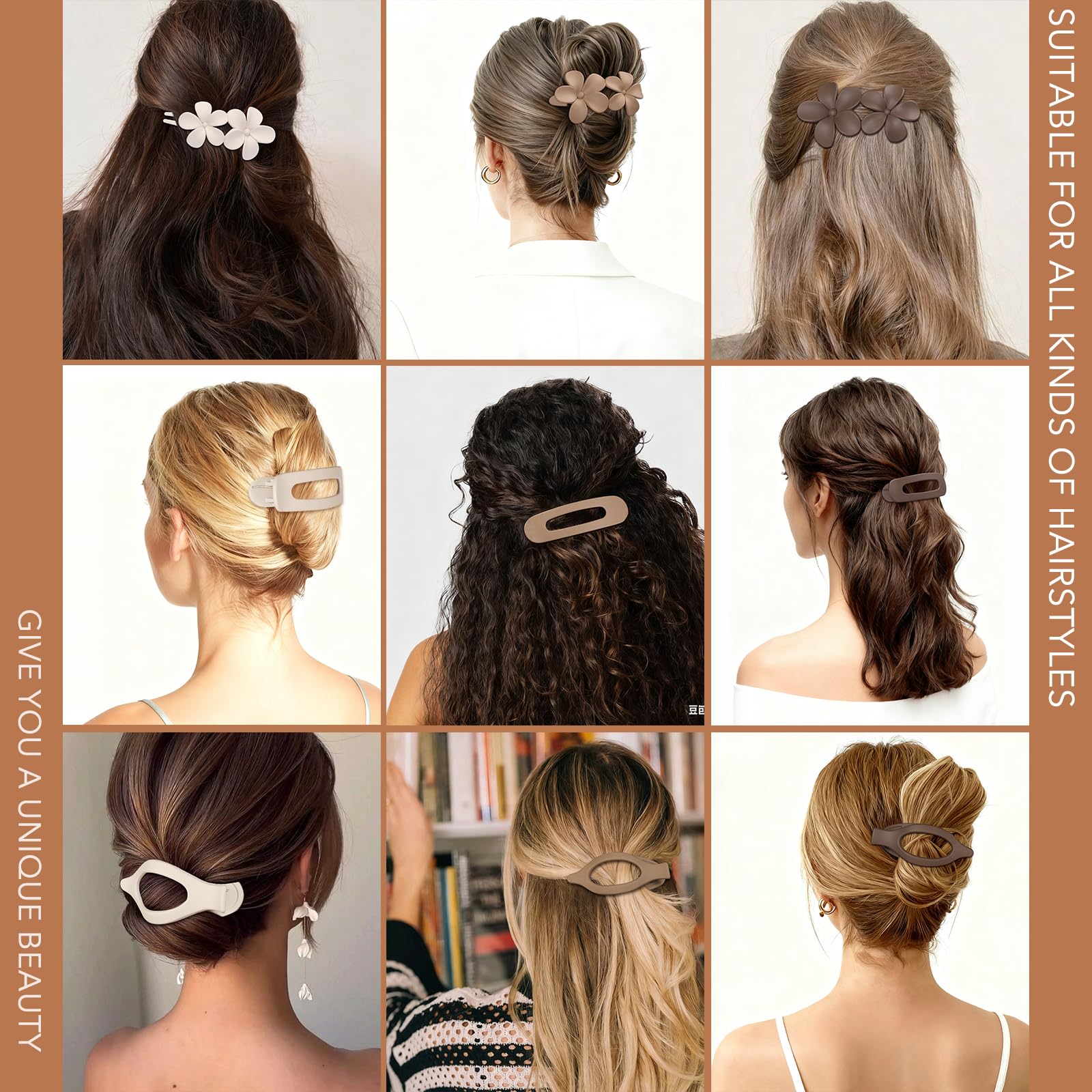 USDNICE layout of three clip styles illustrating styling versatility