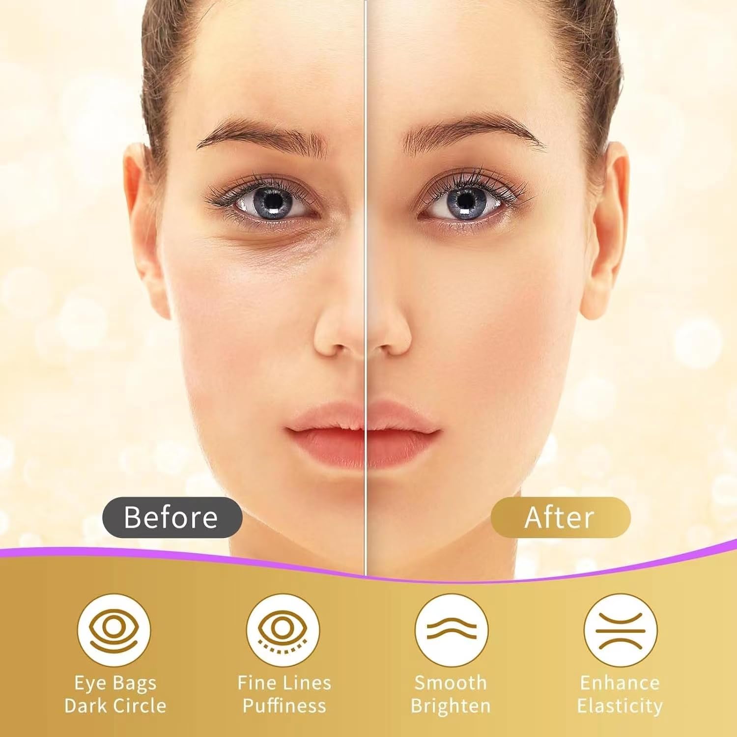 USTELIR patch applied under eye demonstrating easy, comfortable adhesion