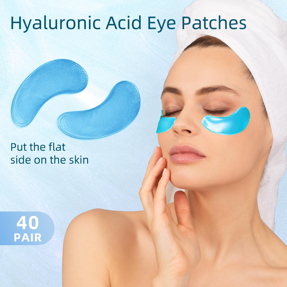 USTELIR single-use sealed packet open to reveal a fresh, hygienic under-eye patch for travel