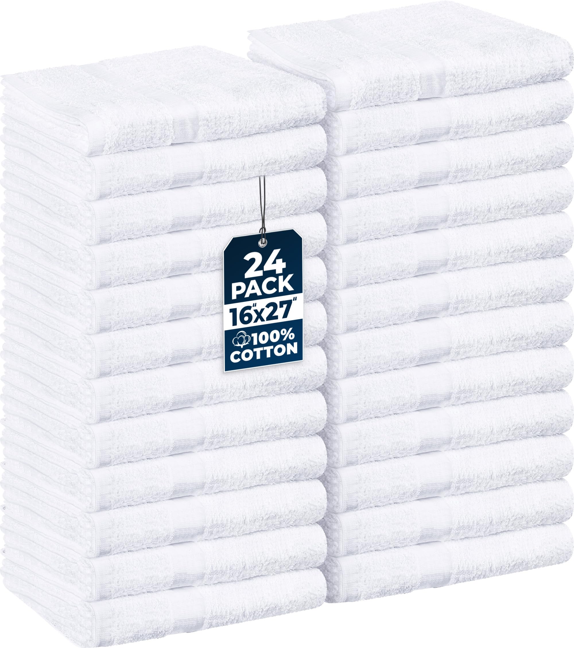 Utopia Towels front packaging showing 24 white salon towels, professional value