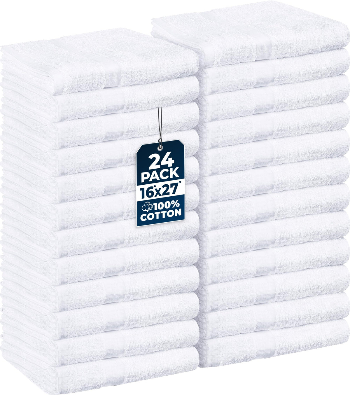 Utopia Towels front packaging showing 24 white salon towels, professional value