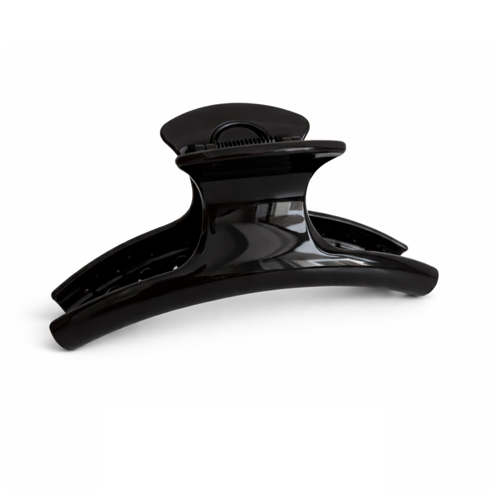 UVANKAUP front view of black jumbo claw clip showing clean shape and benefit of secure hold