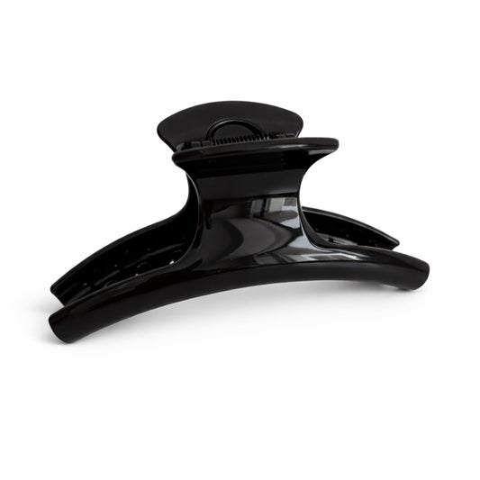 UVANKAUP front view of black jumbo claw clip showing clean shape and benefit of secure hold