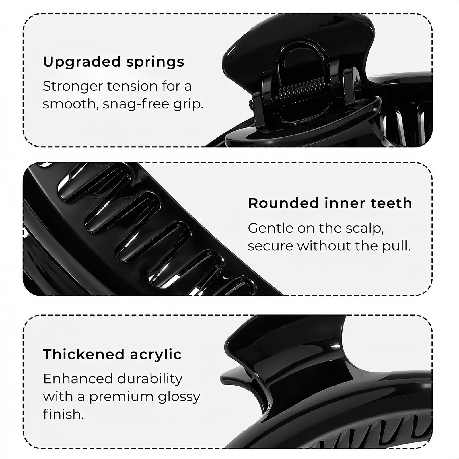 UVANKAUP metal spring and dual teeth detail showing reinforced grip for heavy hair