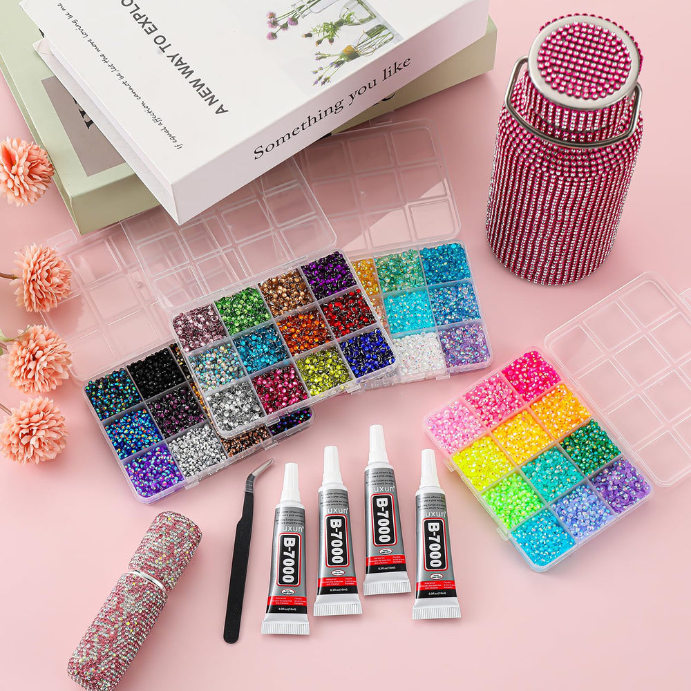 UWETIME organized 48-compartment box keeping 32000 rhinestones neat and accessible