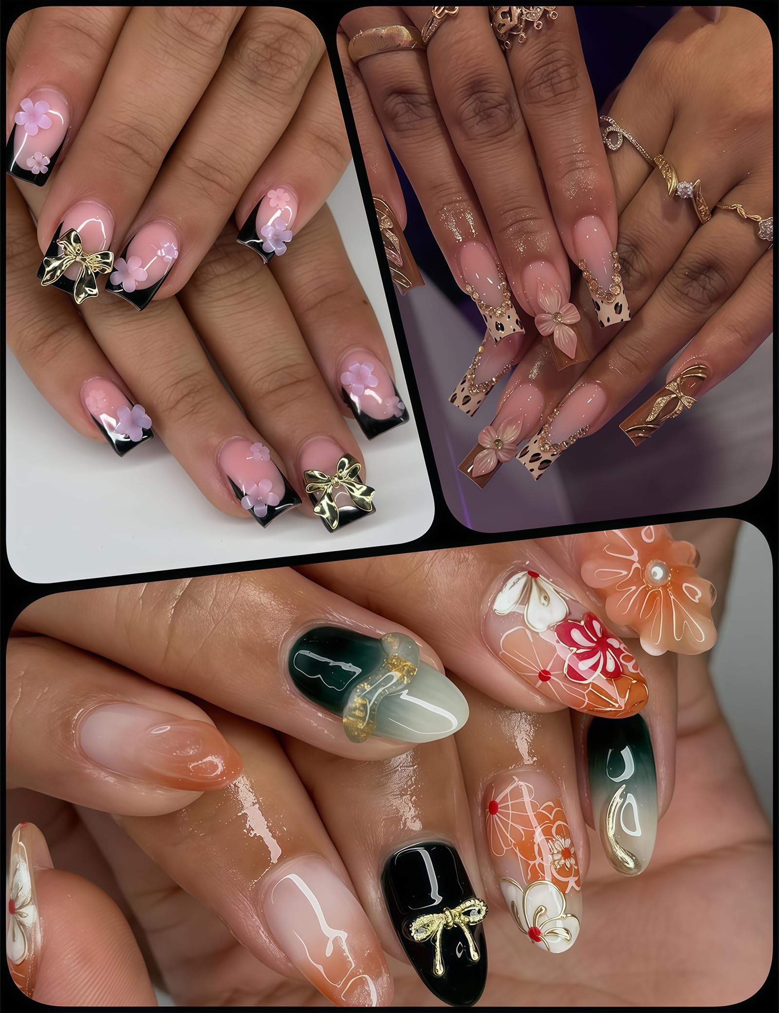 UWETIME bow next to ruler showing sizes and practical selection for different nail shapes