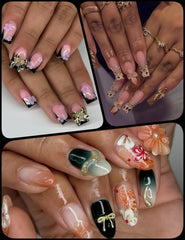UWETIME bow next to ruler showing sizes and practical selection for different nail shapes