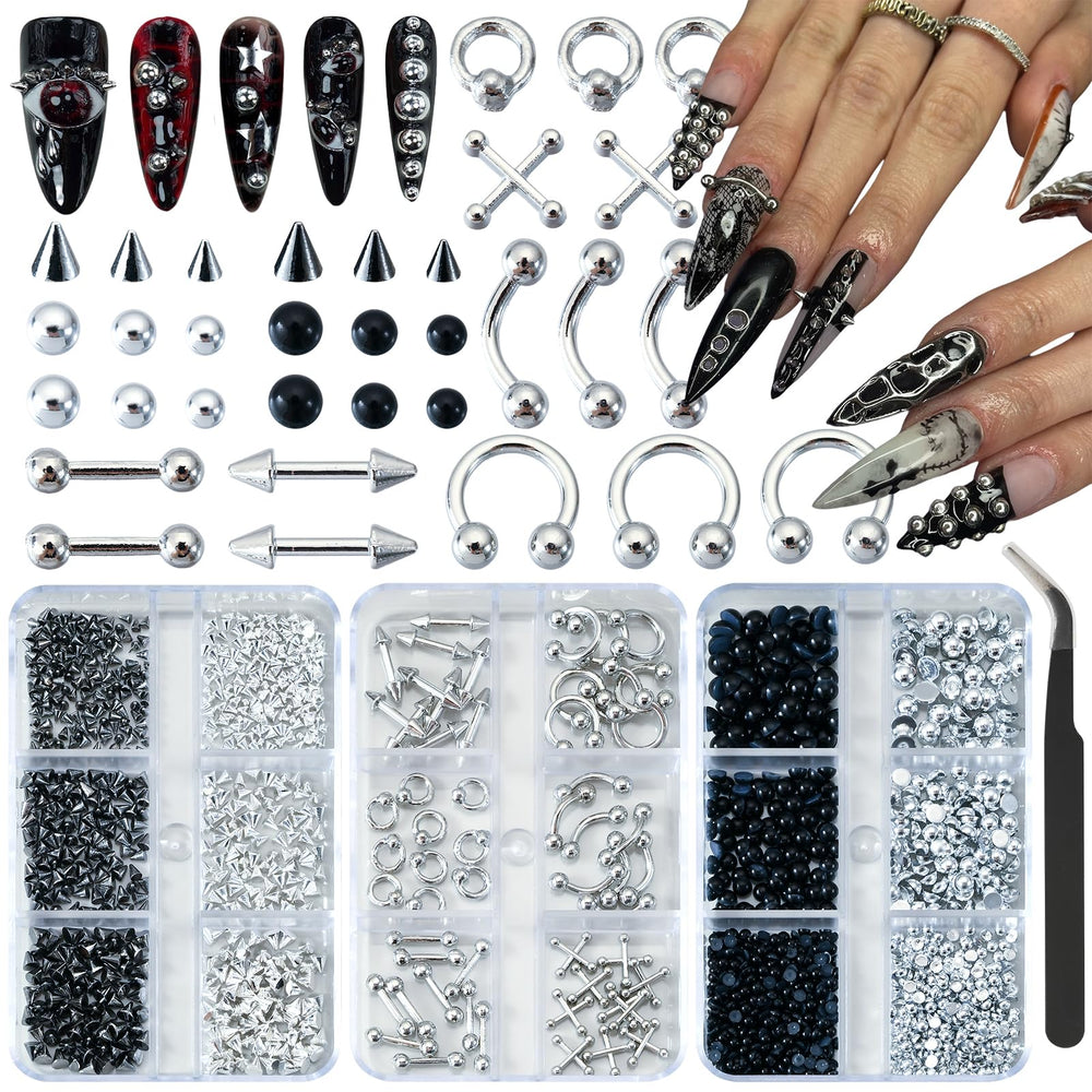 UWETIME front packaging showing three goth nail charms boxes, organized storage benefit
